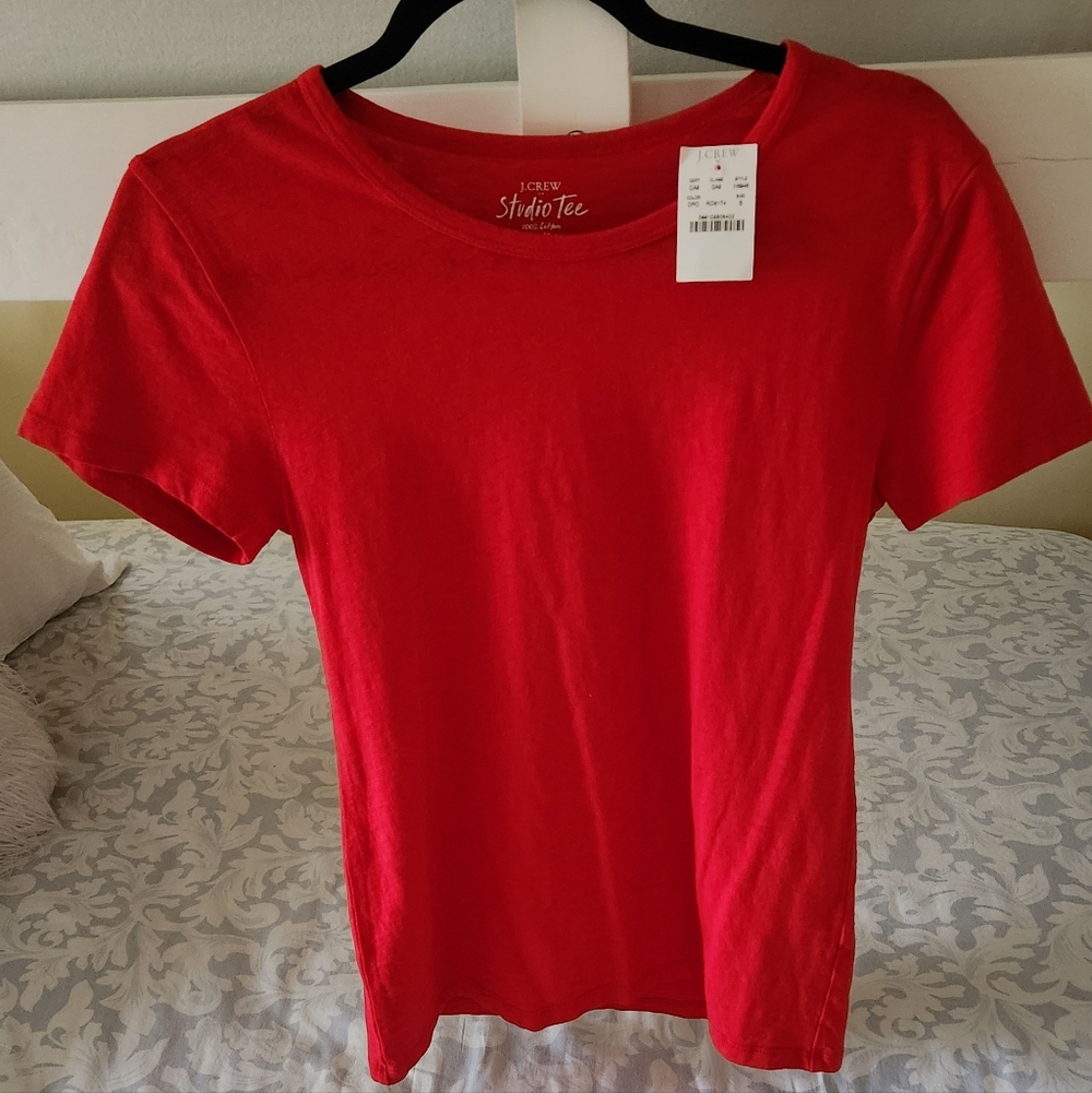 NWT J CREW 100% Cotton Studio Tee Bright Red Womens Small